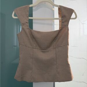 Superdown Beige and Brown Plaid Skirt Set